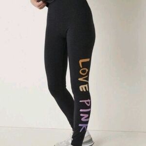 Black Leggings with Colorful 'Love Pink' Print Size Medium